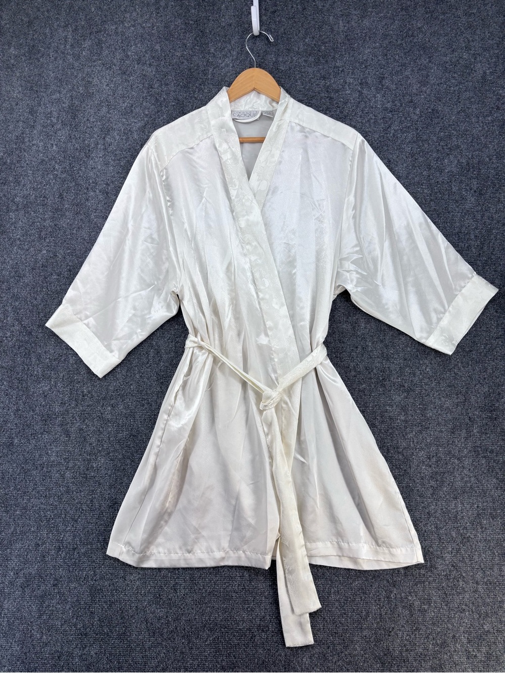 VTG Cacique Ivory Silky Belted Robe Women’s S Sexy Lightweight Bridal